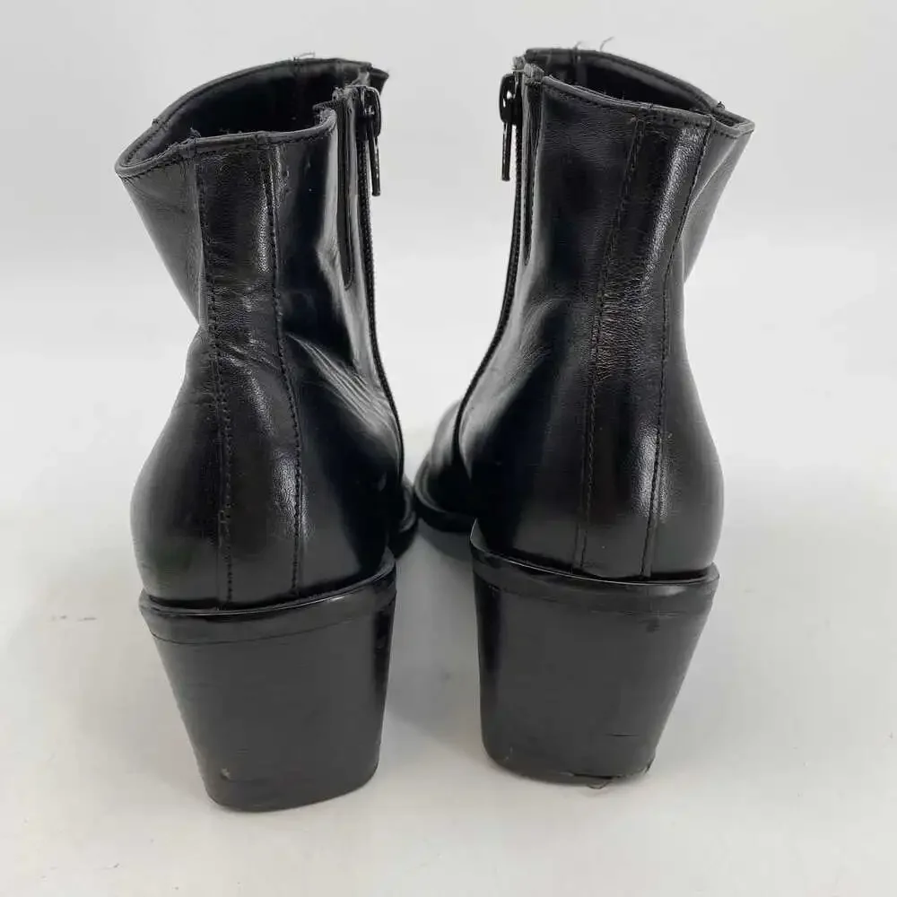 Apostrophe Black Leather Pointed Toe Ankle Booties | Size 8